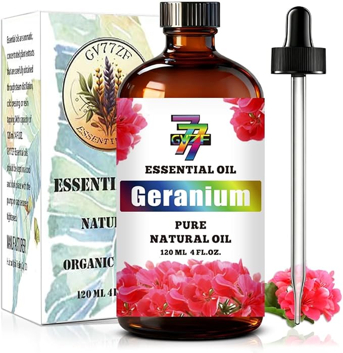 Geranium Essential Oil, Geranium Oils, for Diffuser, DIY Candles, Soap, Humidifier, Skin, Gift, Essential Oil, GV77ZF Geranium Fragrance Oil - 4 fl oz (120 ml)
