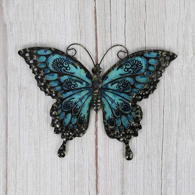 LIFFY Metal Butterfly Wall Decor Glass Outdoor Wall Art Sculptures 12" Hanging Garden Decorations Indoor Home Decorative Ornaments for Patio Yard Fence Bedroom Living Room