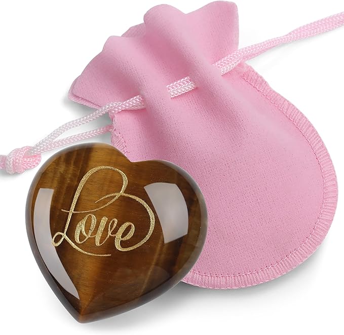 ZHIYUXI 45mm Tigers Eye Engraved Heart Stones Heart Gift Gemstones Heart Shaped Rocks Polished Tigers Eye Stones Mental Health Gifts Gem Meditation Spiritual Gifts for Men Reiki