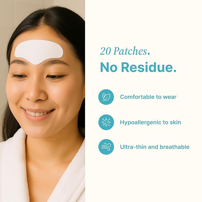 Bayside Forehead Wrinkle Patches – 20 Anti-Aging Forehead Pads with Resveratrol, Hyaluronic Acid, Snail Mucin, Collagen & Retinol for the Appearance of Forehead Lines