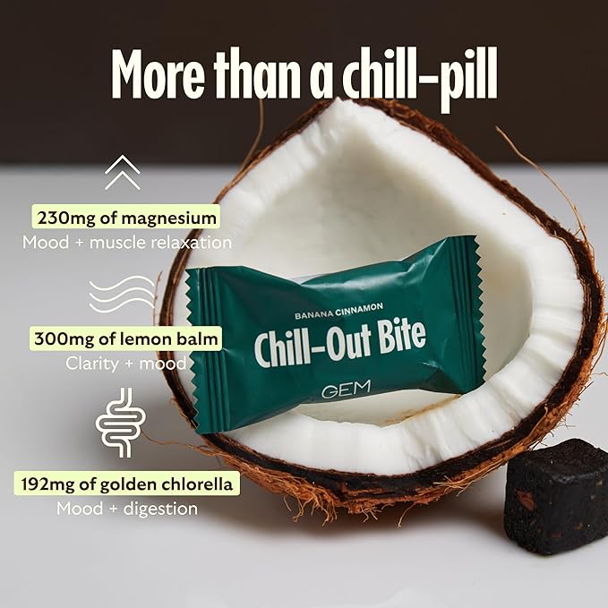 GEM Calm Bite | Supports Calm Mind & Clarity | Magnesium L-Threonate, Golden Chlorella, Lemon Balm | Holistic Non-Habit Forming | Gluten Free, Soy Free, Banana Cinnamon (28 Count)
