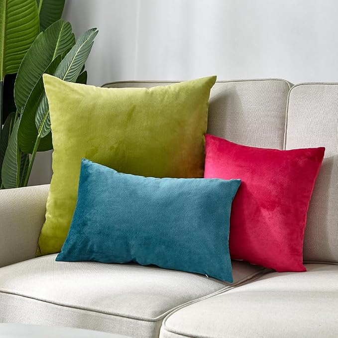 3-Piece Coordinated Throw Pillow Bundle – Combo 3 Mix Sizes and Colors Velvet Throw Pillows