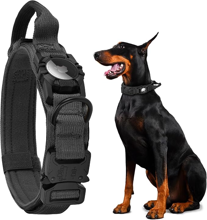 Tactical AirTag Dog Collar - Heavy Duty, Adjustable GPS Collar