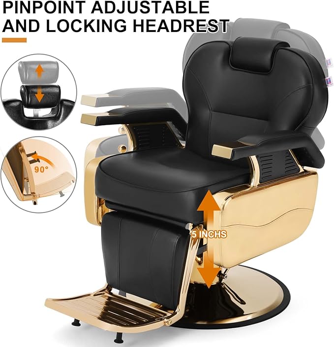 Artist hand Black All Purpose Hydraulic Recline Barber Chair Salon Beauty Styling Chair for Beauty Shop Gold/Black