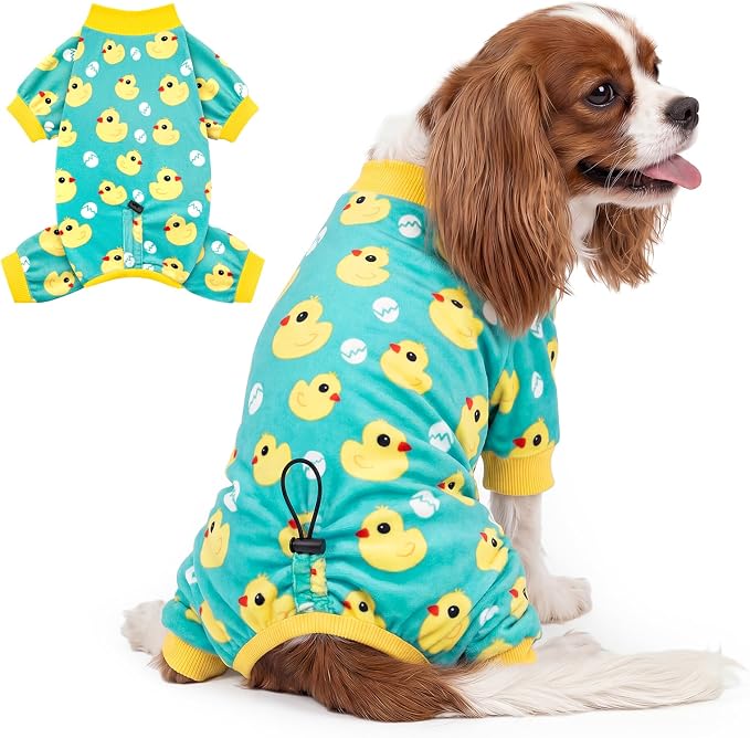 XPUDAC Dog Pajamas for Small Dogs, Velvet Onesie Dog Recovery Suit, XL | Stretchy, Soft, Duck Patten, Adjustable, Warm, Breathable, Sleepwear, Post Surgery, Anti-Shedding, All Seasons