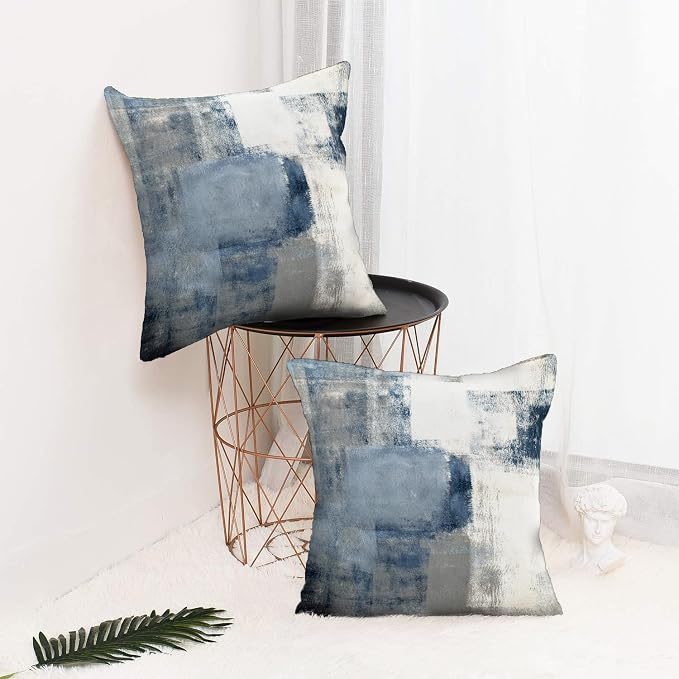 Grey Blue Pillow Cover, Decorative Throw Pillows,16 x 16 Inch Set of 2 | Cushion Cover for Bedroom Sofa Living Room