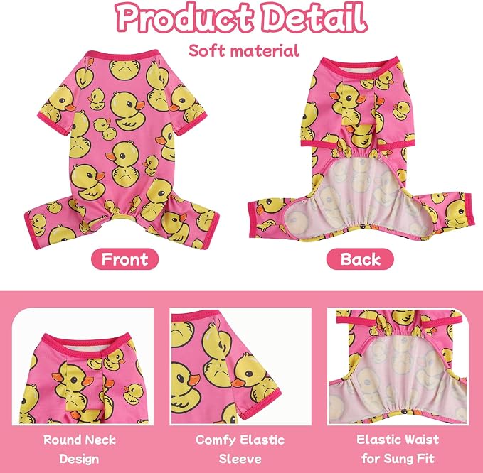 DaFuEn Dog Pajamas for Small Dogs, Soft Stretchy 4 Legs Puppy Jumpsuit, All Season Cozy Pet PJs for Chihuahua Yorkie Teacup Dogs, Cat Clothes (Red Duck, S)