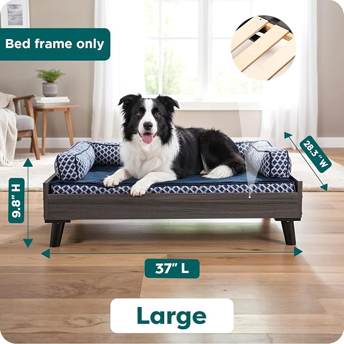 Furhaven Elevated Dog Bed Frame for 36" x 27" Large Dog Beds, Easy Assembly - Mid-Century Modern Bed Frame - Gray Wash, Large