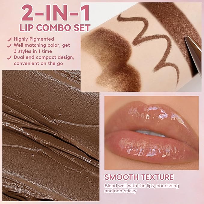 Lip Liner Gloss Lip Combo Set, 2 in 1 Lip Duo Natural Nude Lip Liner Lipstick Glossy Nourishing Coral Dewy Gloss Lip Kit,Smooth Quick Fuller Plumping Juicy Lip Makeup for Women04#Mellow Papaya