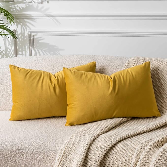 12x20 Throw Lumbar Pillow Covers Decorative Cushion Covers Set of 2,Gold | Soft Velvet Pillow Cases with Invisible Zipper for Modern Couch Sofa Bed Living Room Bedroom Home Decor