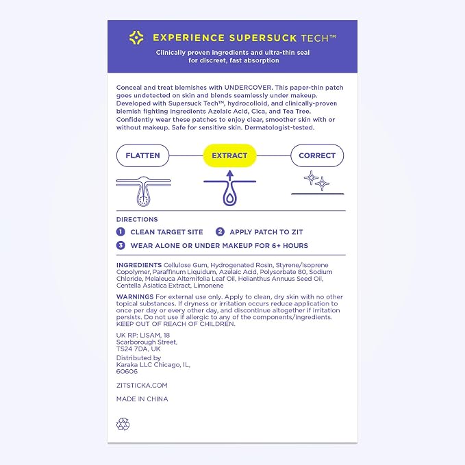 ZitSticka Undercover Invisible Pimple Patches for Face and Body - Ultra-Thin Hydrocolloid Acne Patches for Zits & Blemishes - Fast-Acting & Effective - 108 Count