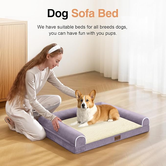 Orthopedic Dog Bed for Small Dogs, 24 x 16 Inch, Purple | Egg crate foam for joint support, 3-sided bolster pet sofa, waterproof lining, washable cover, and non-skid base
