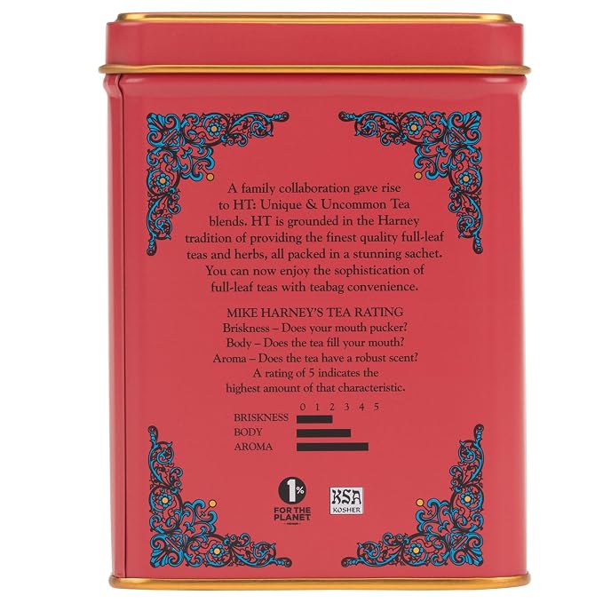 Harney & Sons Strawberry Tea Bags – Strawberry Vanilla Black Tea, Premium Pyramid Sachets, Hot or Iced Fruity Tea, 20 Count