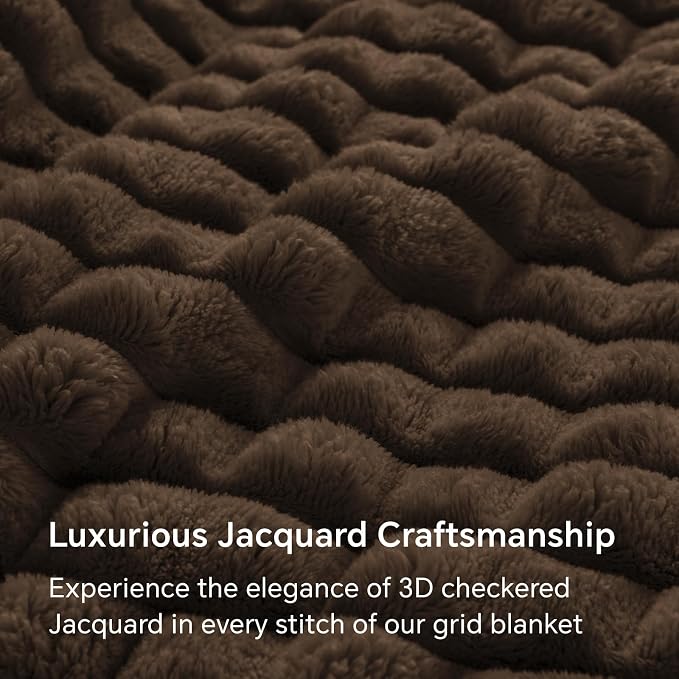 BEDELITE 3D Checked Brown Fleece Throw Blanket for Couch, 50x60 Inches | Soft Warm Fuzzy Fluffy Blanket for Bed Sofa, Lightweight Plush Cozy Blankets for Home Room Decor, Gift for Women, All Season