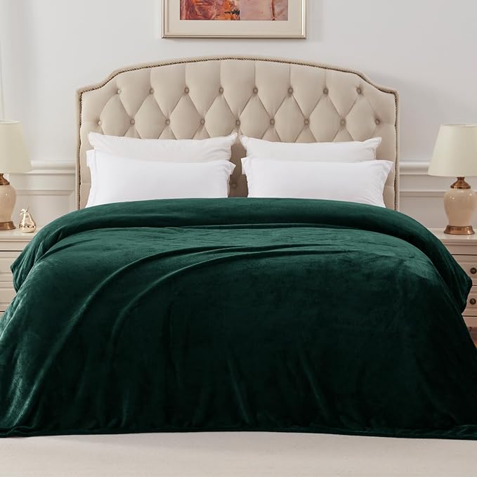 Exclusivo Mezcla Soft Fleece Blanket King Size for Bed, Forest Green | 104x90 Inches, Double-Sided Brushed Flannel, Lightweight Plush Cozy Blanket for Home Decor, All Season, Machine Washable
