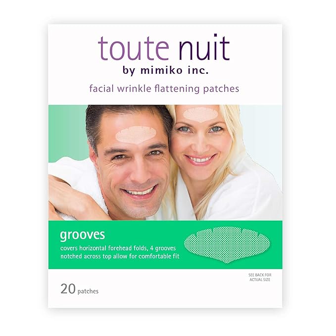 Toute Nuit Wrinkle Patches – Grooves – Face Tape for Maximum Forehead Coverage – Hypoallergenic Anti Wrinkle Patches – 20 Count, Made in USA