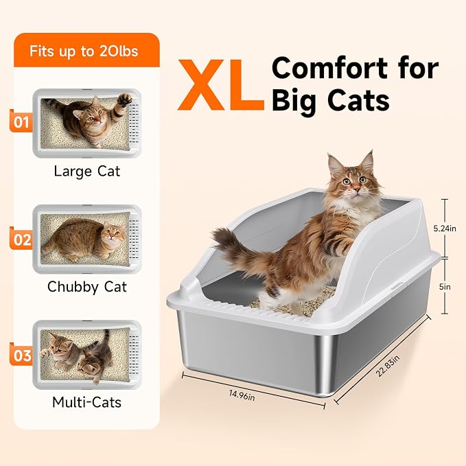 2PACK Stainless Steel Litter Box, XL Odor Free, Light Grey