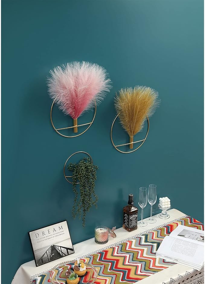 Pretty Jolly Boho Succulent Wall Decor Gold Metal Wall-Mounted Art | Morden Artificial Greenery Display，2 Pack Hanging Planter For Living Room, Bedroom, Bathroom, Dining room