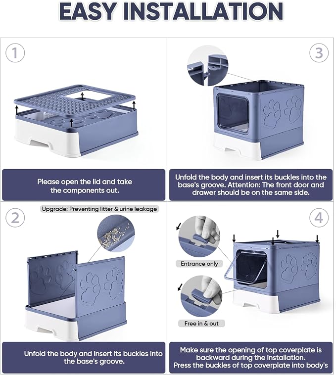 Medario Cat Litter Box with X-Large Litter Mat and Scoop(Upgrade Midnight) | Large Covered Litter Box with Lid, Enclosed Kitty Box,Front Top Entry Exit, Odor Control Easy to Clean