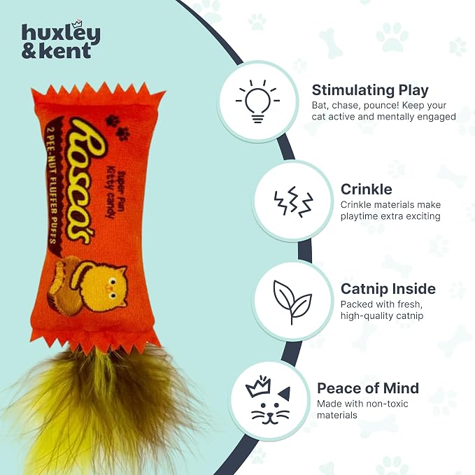 Huxley & Kent Plush Crinkle Catnip Cat Toy, Roscos Fluffer Puffs