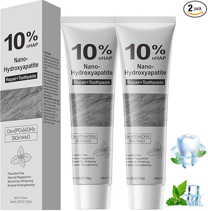 2Pcs Hydroxyapatite Toothpaste, 2026 New Upgraded Formula 10% Nano-Hydroxyapatite Toothpaste for Enamel Protection, Fluoride-Free Toothpastes with Gentle on Sensitive Teeth(120G)
