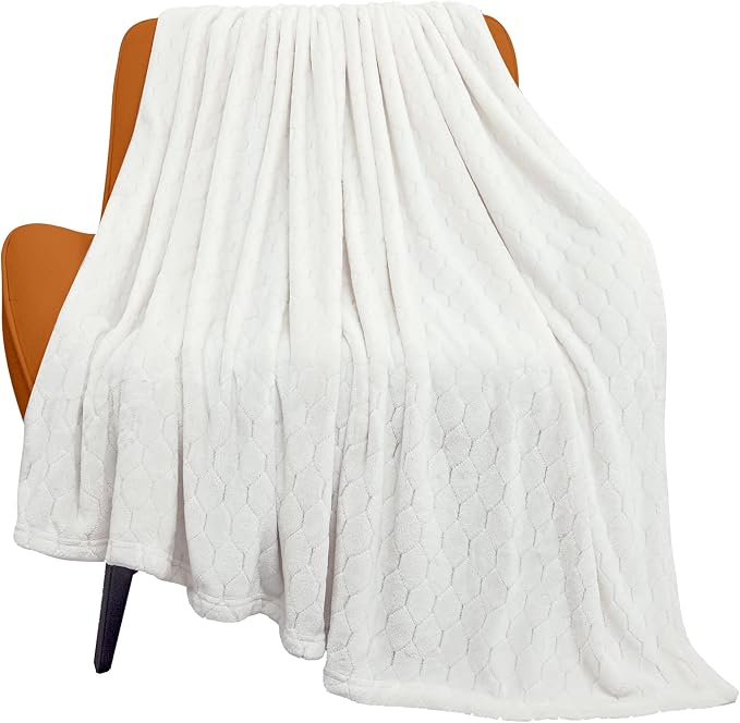 Fleece Blanket Textured Fuzzy Plush Throw Blanket Twin Size 60" x 80", Super Soft Fluffy Bed Blanket Geometric Pattern Comfy Microfiber Flannel Blankets for Couch, Bed, Sofa, Cream White