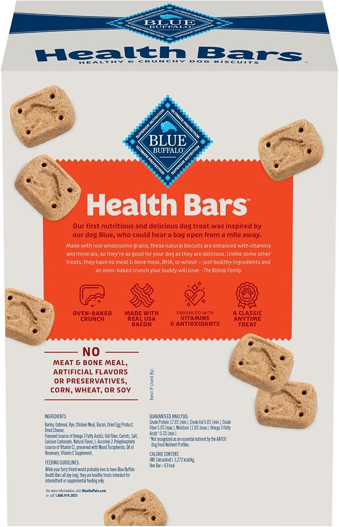 Blue Buffalo Health Bars Bacon Egg & Cheese Mini Dog Biscuits, 2 lb | Smaller Bite, Same Crunch, Oven-Baked, No Chicken By-Product, Corn, Wheat, or Soy
