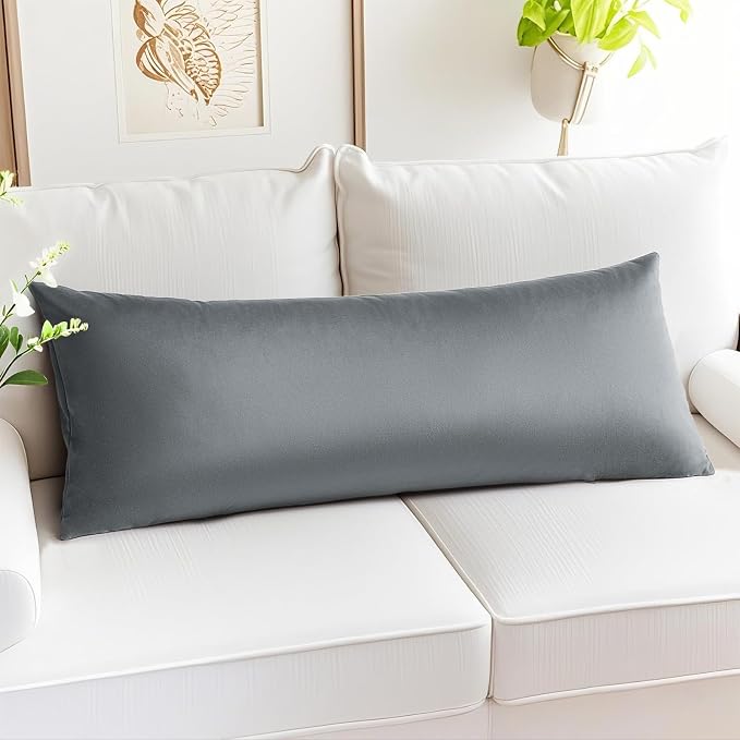 Artscope Luxury Velvet Lumbar Pillow Cover Super Soft Decorative Rectangle Pillowcases Soft Solid Cushion Cases for Couch Sofa Bedroom Car Decor 14x36 Inch Graphite Grey