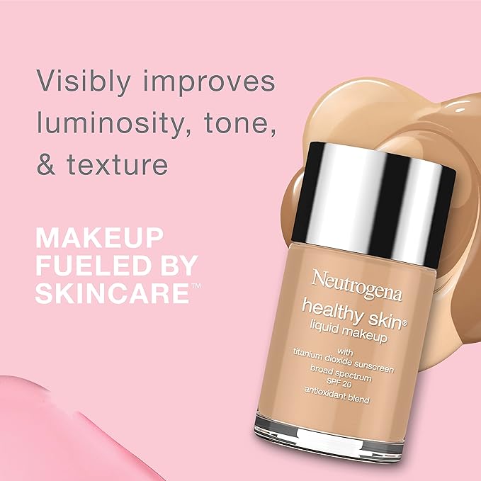 Neutrogena Healthy Skin Liquid Foundation Makeup with Broad Spectrum SPF 20 Sunscreen, Lightweight, Medium Coverage Makeup with Sunscreen and Pro-Vitamin B5, Classic Ivory 10, 1 fl. oz