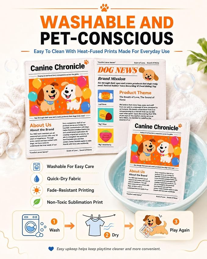 3PC Indestructible Dog Newspaper Toy, Crinkle Squeaky Dog Toys for Boredom