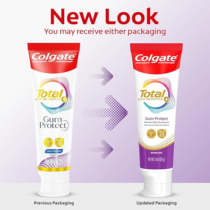 Colgate Total Active Prevention Gum Protect Whitening Toothpaste, 3 Pack, SLS Free Gingivitis Toothpaste for Bleeding Gums, Redness, Inflammation, Irritation, and Sensitivity, 3.0 oz