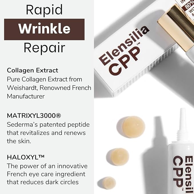 Elensilia 80% Collagen With Gold Peptides Eye Cream - Snail Secretion Filtrate + Matrixyl 3000 + Haloxyl For Wrinkles, Moisturizer - Korean Skin Care, 0.7 fl.oz