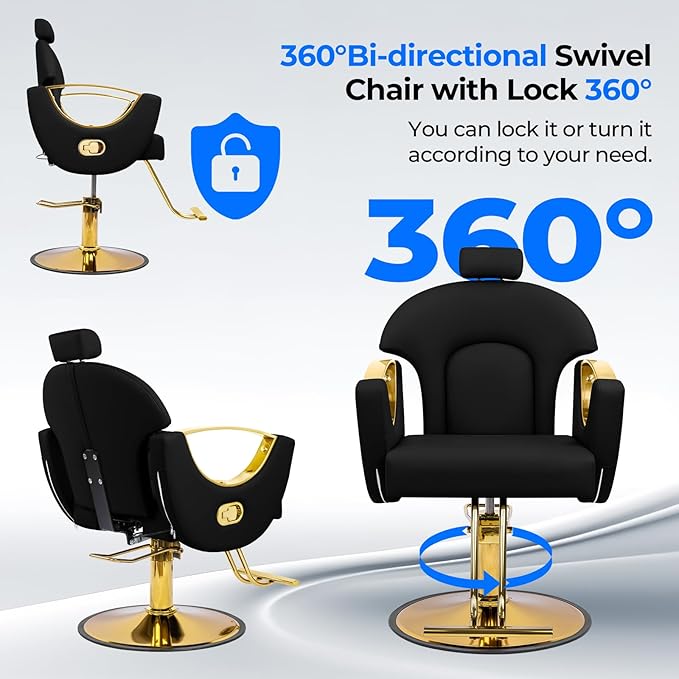 Reclining Barber Chair Styling Hair Chair for Home Barbershop Height Adjustable 360 Swivel Salon Chair for Hair Stylist