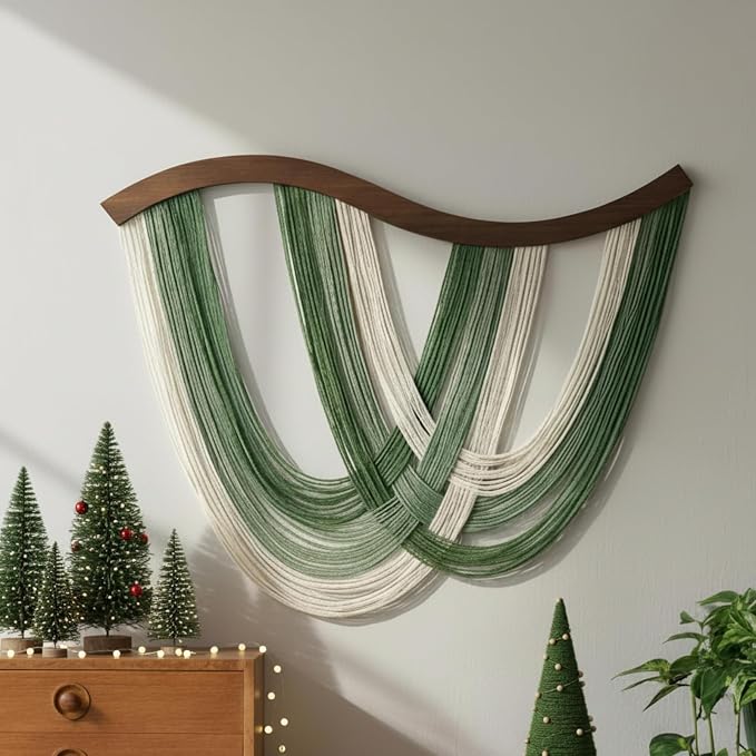 Green Macrame Wall Hanging Dip Dyed Yarn Wall Art, Modern Boho Decor | Handmade Cotton Rope Tapestry for Bedroom, Living Room, Nursery, 31.5 x 23.6 Inch
