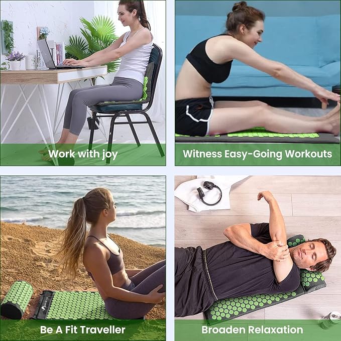 ROMIX Acupressure Mat and Pillow Set, Acupuncture Mat for Back Pain, Neck, Shoulder Pain Relief, Stress Reduction, Wellness Therapy, Cushioned Acupressure Mats with Carry Bag for Men and Women