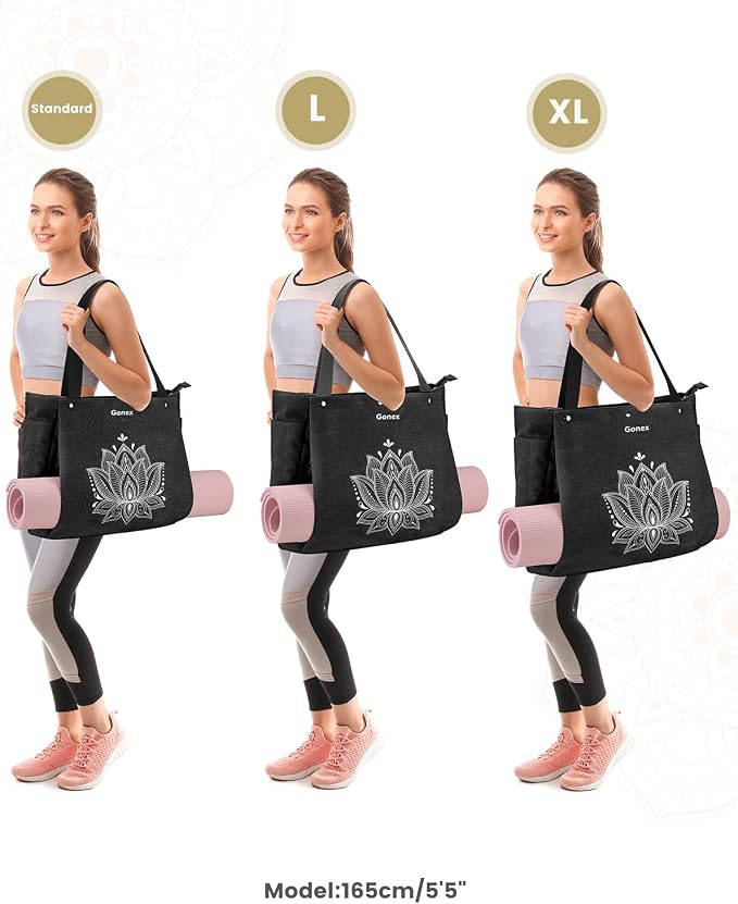 Gonex Yoga Mat Bag, Large Tote Bag with Multi Pockets for Women Men, Canvas Mat Carrier, Full Zipper Easy Access for Pilates Gym Travel