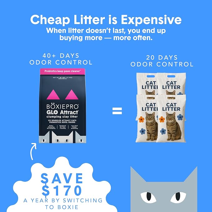Boxie Glo Attract Clumping Cat Litter 40+ Day Odor Control Dust Free 40 lb