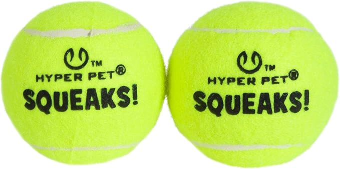 Hyper Pet Squeaks! Tennis Balls Dog Fetch Toys, Medium 2.5 Inch, Pack of 2