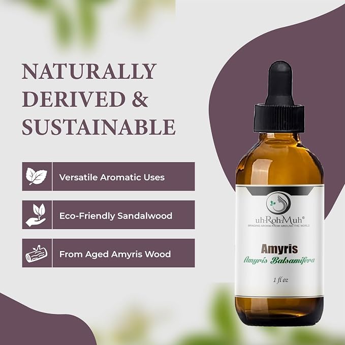 Pure Amyris Essential Oil – 100% Natural Steam-Distilled Amyris Balsamifera Oil from Haiti – Warm Woody Balsamic Aroma for Diffusers, Candles, Perfumes, Massage Blends, Skincare & Aromatherapy – 1oz
