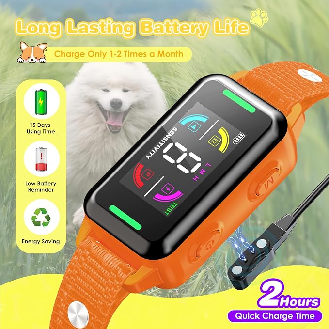 Bark Collar for Small Dogs 5-15lbs Automatic Anti Bark Collar with Dual Sensor Technology, 4 Safe Modes, Waterproof IP67, Rechargeable Shock Collar for Small Dogs No Remote (Orange)