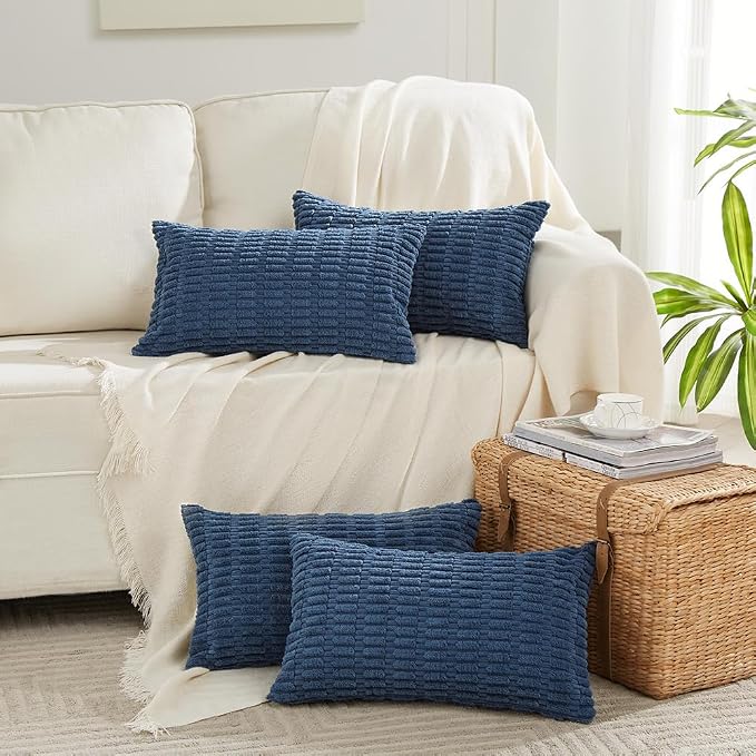 Fancy Homi 4 Packs Decorative Throw Pillow Covers for Living Room Couch Bed, Modern Farmhouse Boho Home Décor Accent Cushion Case, 24" x 14", Dusty Blue