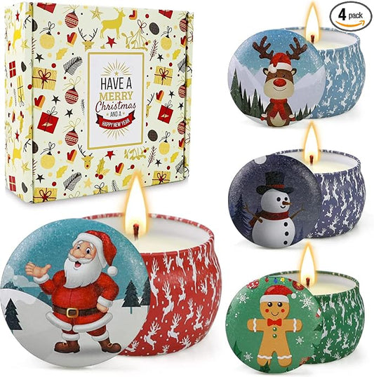 Christmas Candles, 4 Pack Scented Candles, Christmas Gift for Women, Soy Candles Set, 120H Burning Time, Aromatherapy Candle for Meditation, Yoga, Relaxation, Bath, SPA, Ideal Gifts for Women