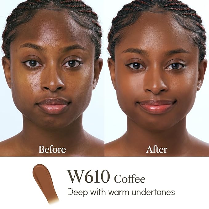 THE FACE SHOP Ink Lasting Liquid Foundation, Full Coverage, 72‑Hour Wear Semi‑Matte Finish, Makeup with Bakuchiol, W610 Coffe, 0.84 Fl. Oz.