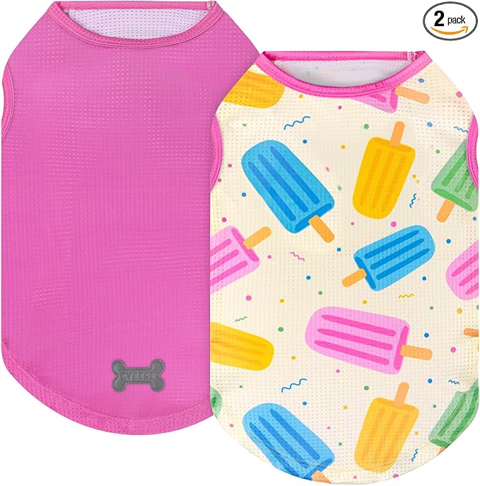 KYEESE 2Pack Dog Shirt, Lightweight Sun Protection Dog T Shirts for Small Medium Dogs Girl, Breathable Mesh Tank Top Sleeveless Pet Reflective Vest, Soft Summer Dogs Clothes, Ice Pop+Pink, XL