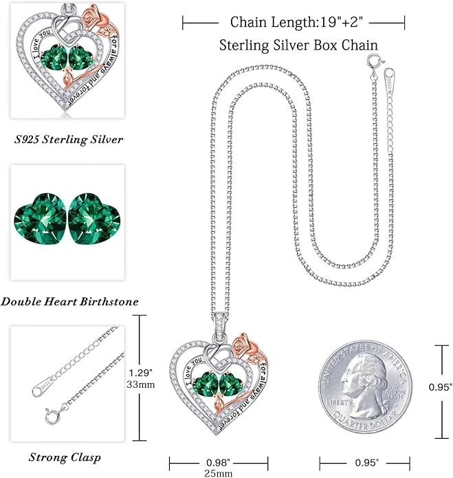 Iefil Valentines Day Gifts for Her Wife - 925 Sterling Silver Double Birthstone Necklace, Anniversary Birthday Gifts for Women, Jewelry Gift for Wife Girlfriend Mom Her