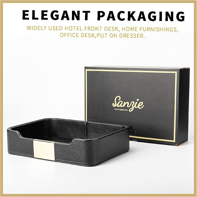 Leather Tray Organizer, Valet Tray Key Bowl (Metal Gilded, Black) | Leather Catchall Tray for Entryway Table Desktop Storage, Decorative Tray for Jewelry Keys Wallet Phone Watch