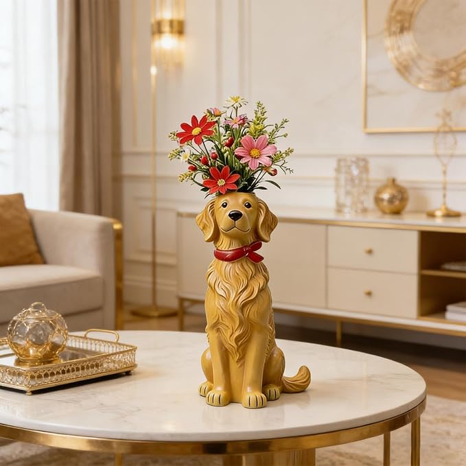 Quirky Dog Vase, Whimsical Boho Dog Flower Vase, Handcrafted Resin Decorative Dog Vases for Small Flowers, Funny Animal Resin Vases, Cute Puppy Planter for Desk Shelf, Boho Home Office Decor