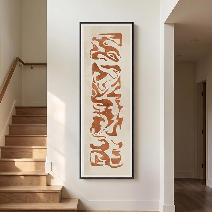 Large Framed Wabi Sabi Terracotta Abstract Wall Art, Long Vertical 20x60 In | Rust brown beige pictures, Modern artwork for walls, Canvas print, Wood frame, Wall decor for living room bedroom dining room