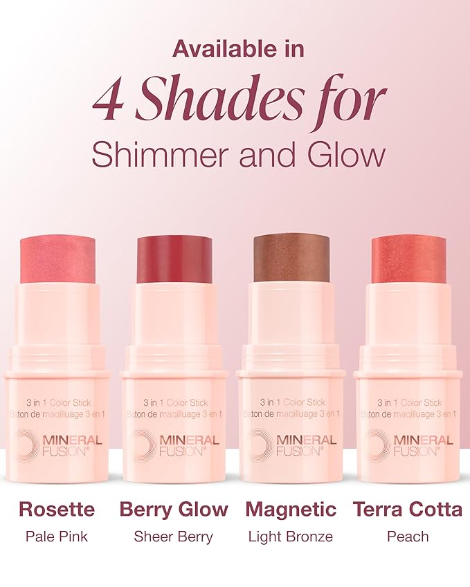 Mineral Fusion 3-in-1 Color Stick - Hydrating Tinted Cream Blush for Cheeks, Lip and Eye - Natural Multi Use Makeup (Terra Cotta)