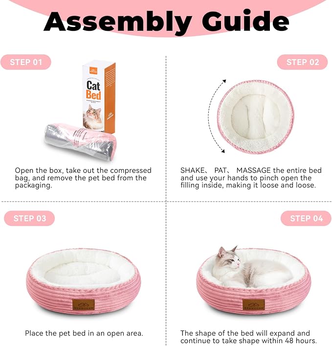 Zerbuger 20in Pink Round Dog Bed Sofa for Dogs Cats, Machine Washable | for Small/Medium/Large Dogs Cats, Foam Pet Couch with Removable Mat Non-Slip Bottom, Pet Cuddler for Indoor/Outdoor/Car/Cage